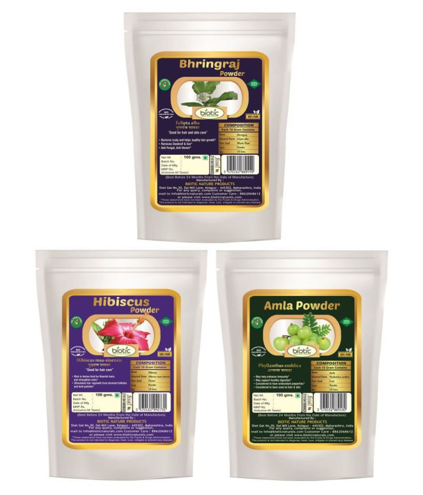     			Biotic Natural Bhringraj, Hibiscus & Amla Powder (100 gms Each) Hair Mask 300 g Pack of 3