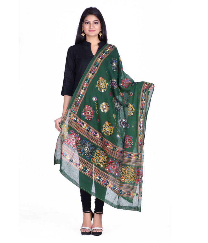 Rajasthani Sarees Green Cotton Kantha Work Dupatta Price ...