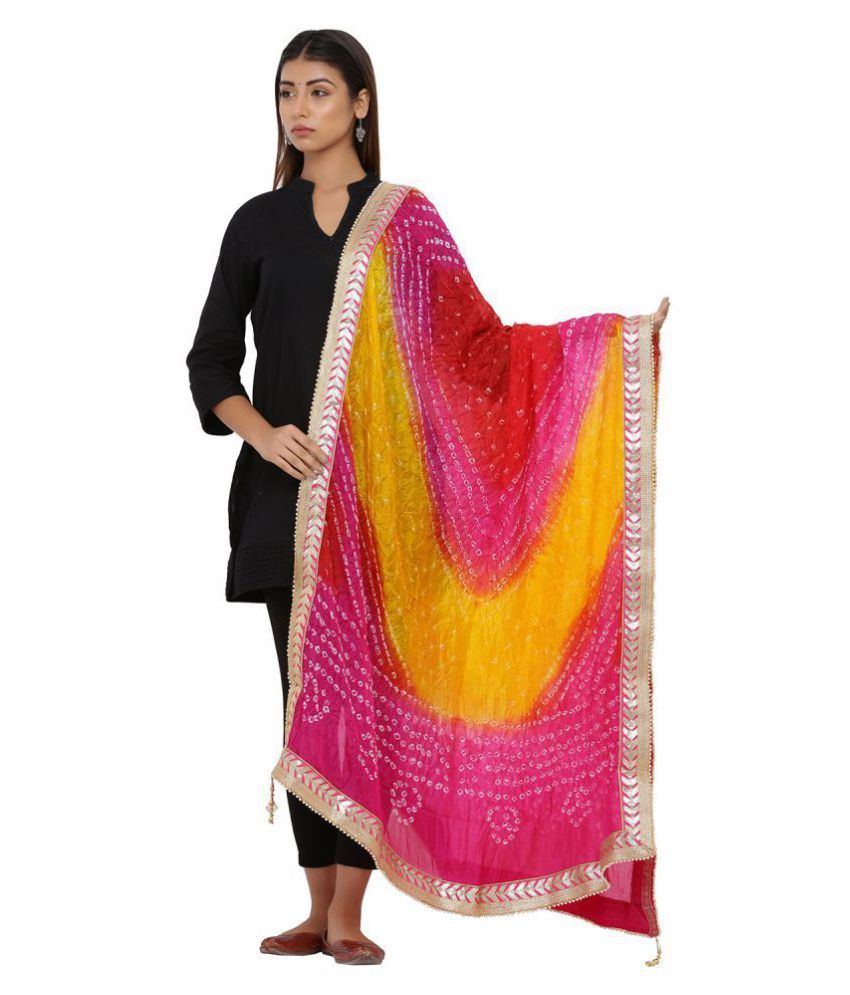 Rajasthani Sarees Multicoloured Art Silk Bandhej Dupatta Price in India