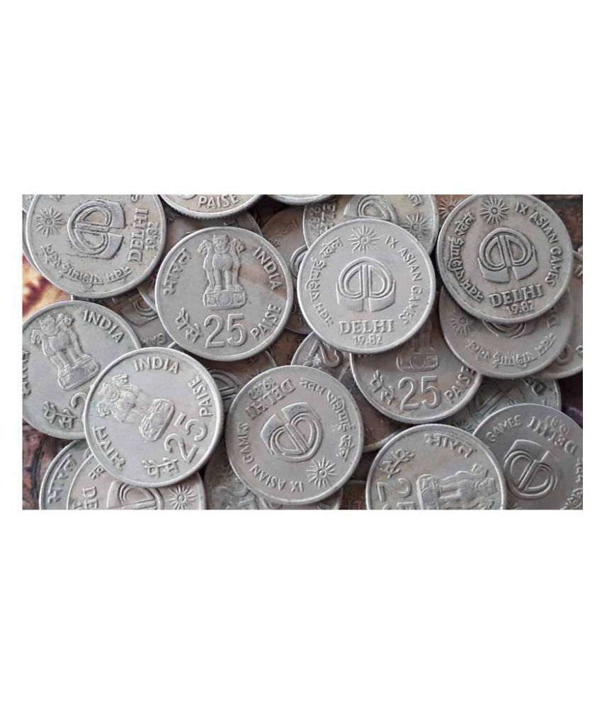     			MANMAI COINS - 100 COINS LOT - 25 Paise (IX. Asian Games) 1982 Commemorative 100 Paper currency & Bank notes