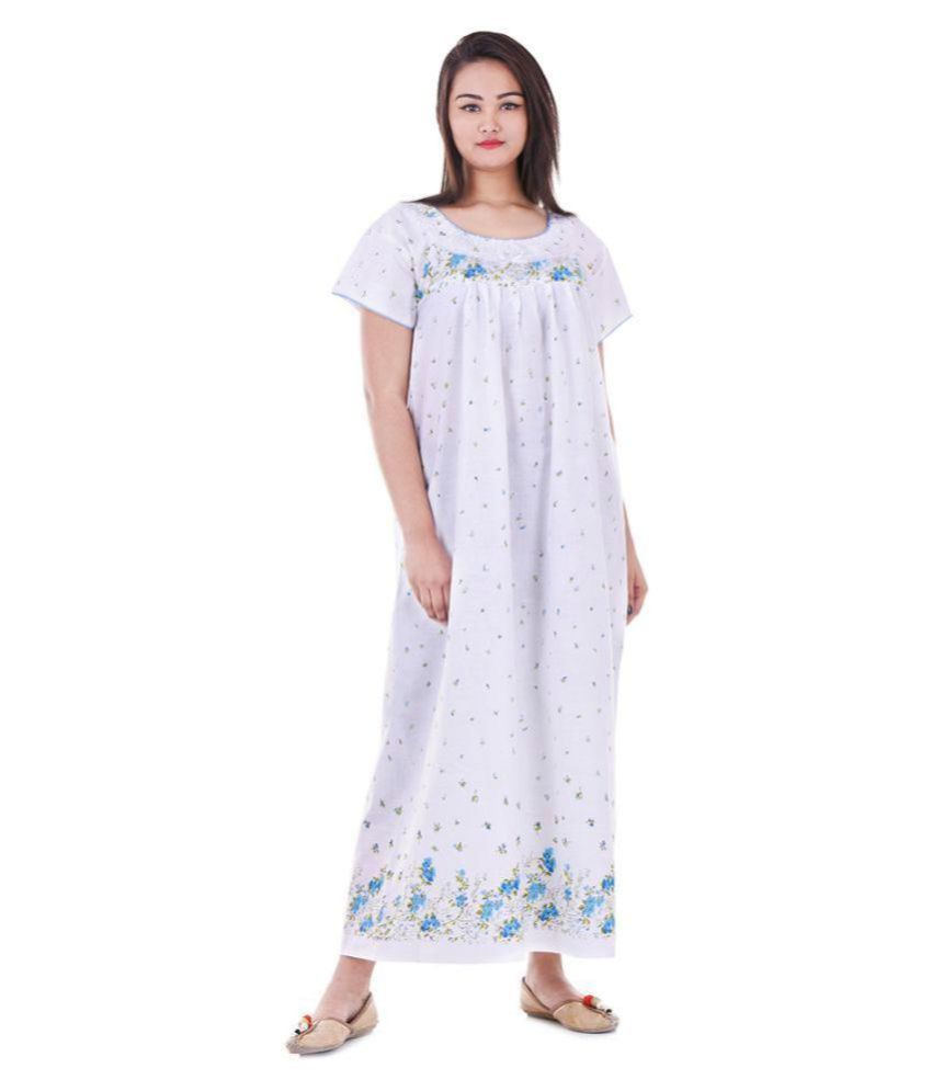     			Raj Cotton Nighty & Night Gowns - White