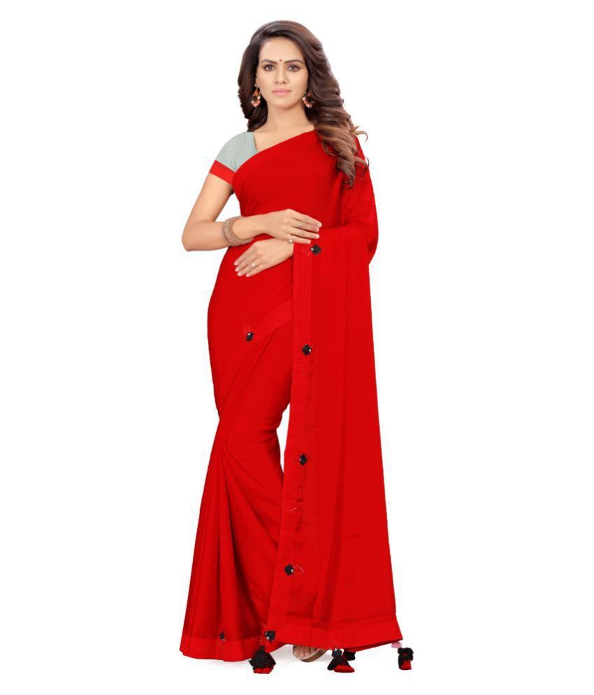     			Shaily Red Georgette Saree