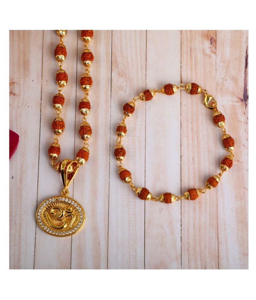 DIPALI OM Locket With Puchmukhi Rudraksha Mala AND BRACELET Gold-plated ...