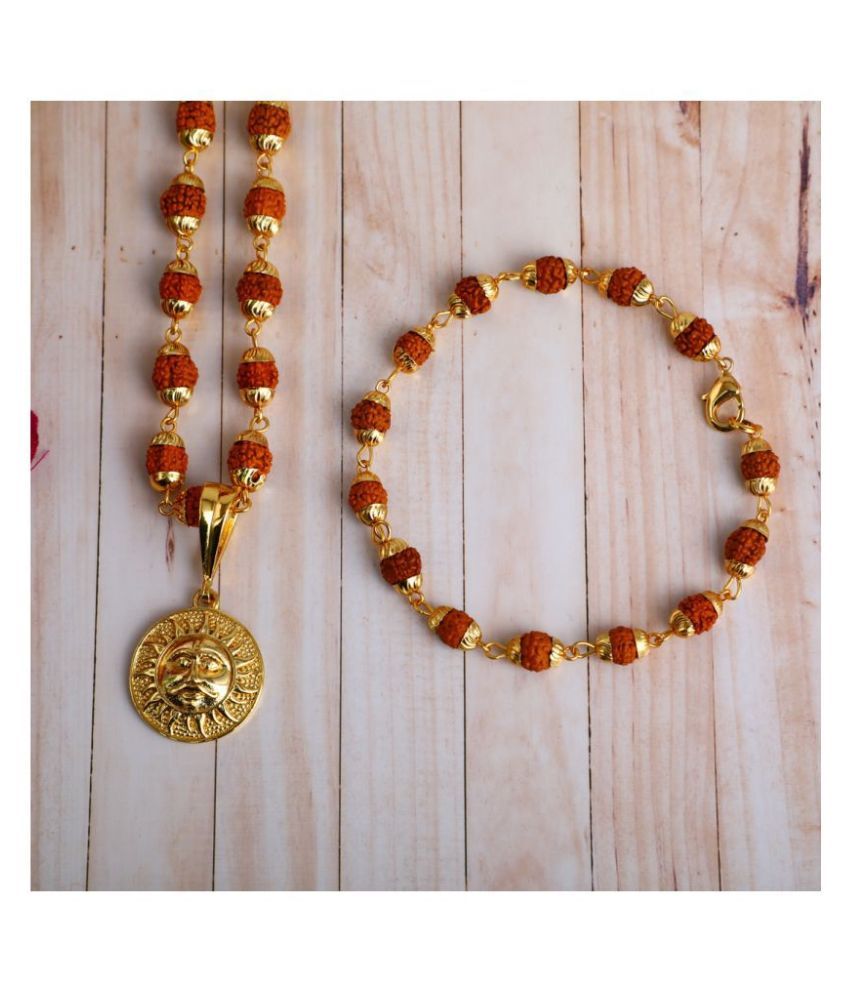 DIPALI SURYADEV Locket With Puchmukhi Rudraksha Mala AND BRACELET Gold ...