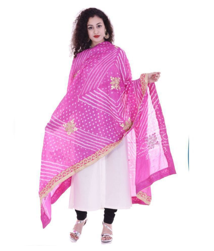     			Indian Handicraft Pink Art Silk Bandhej Dupatta