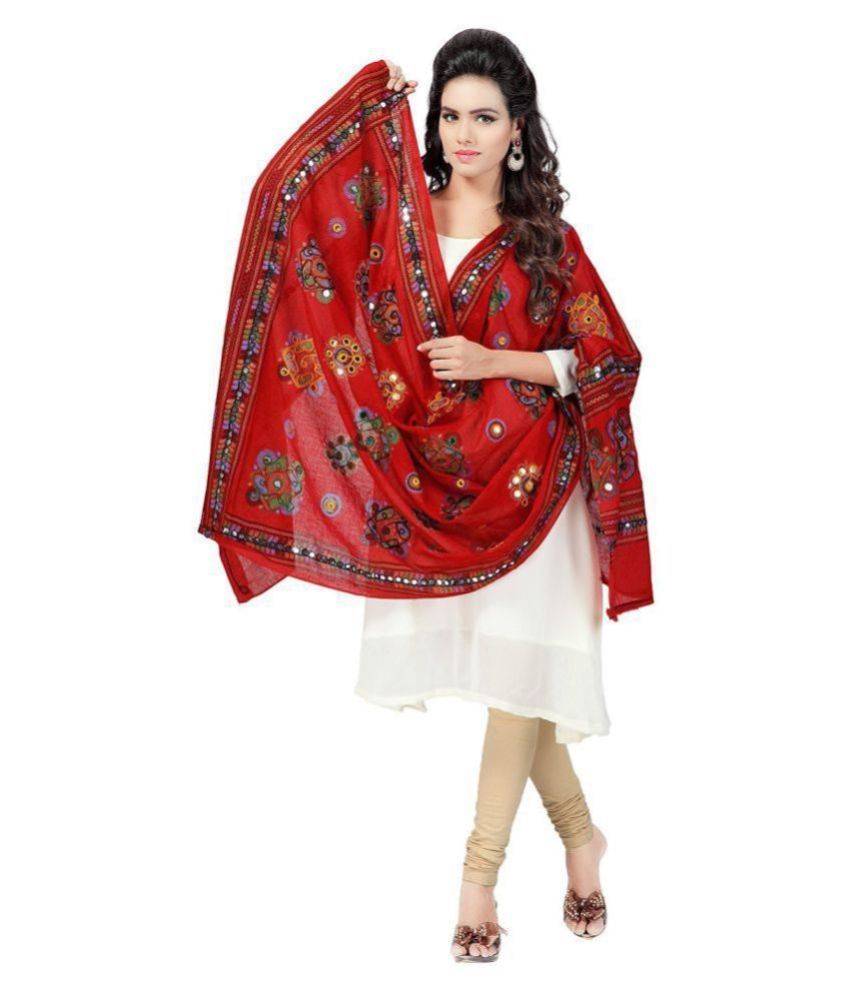     			Indian Handicraft Red Cotton Dupatta