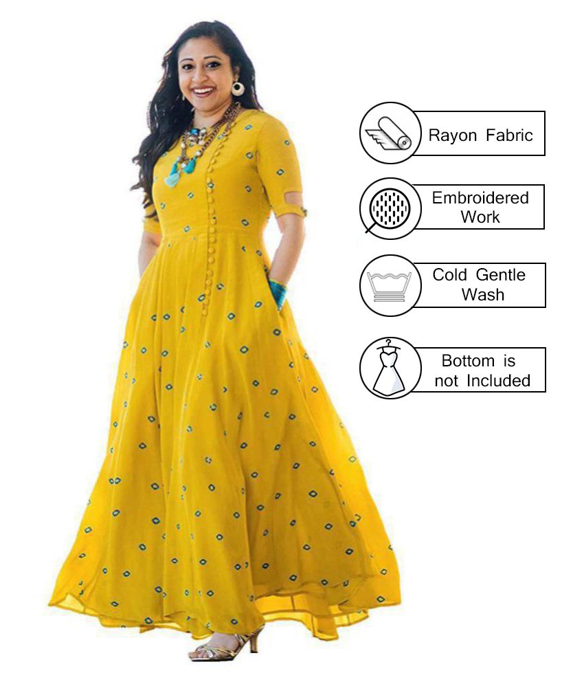     			RI AND SU TEXTILE Yellow Rayon Anarkali Kurti