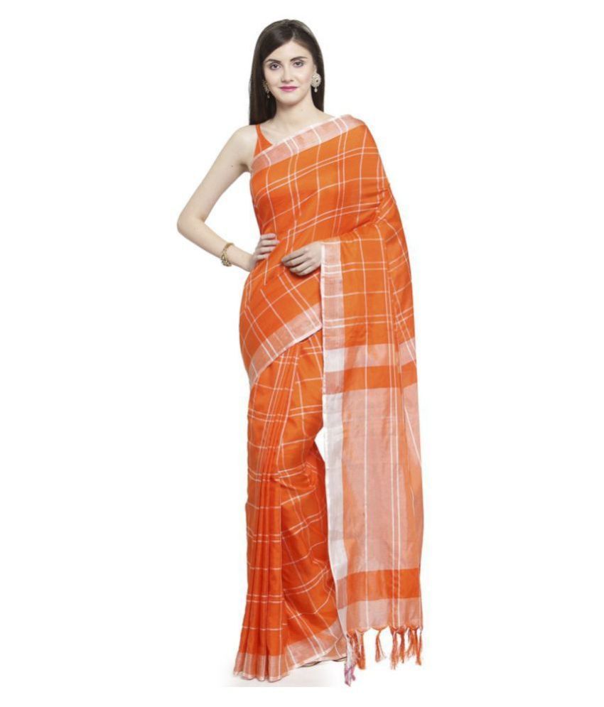     			Aarrah Orange Linen Saree