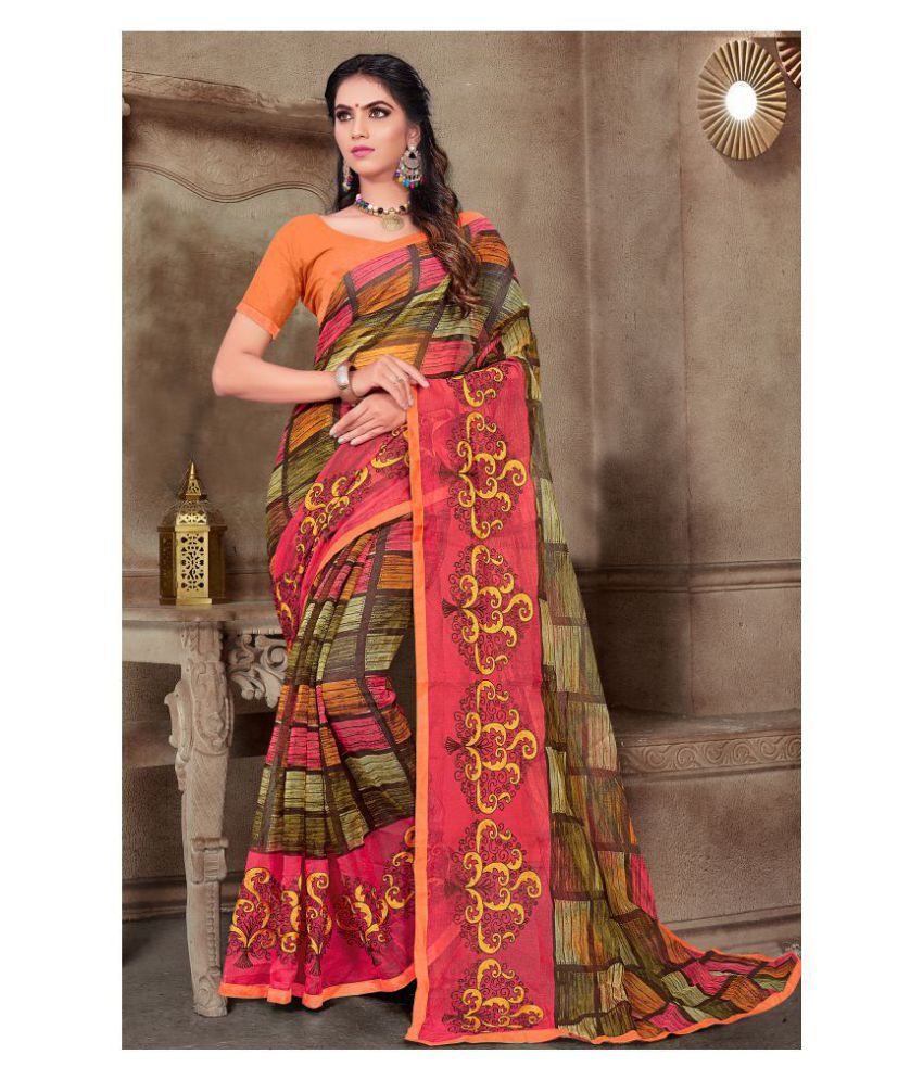     			Aarrah Pink Cotton Blend Saree