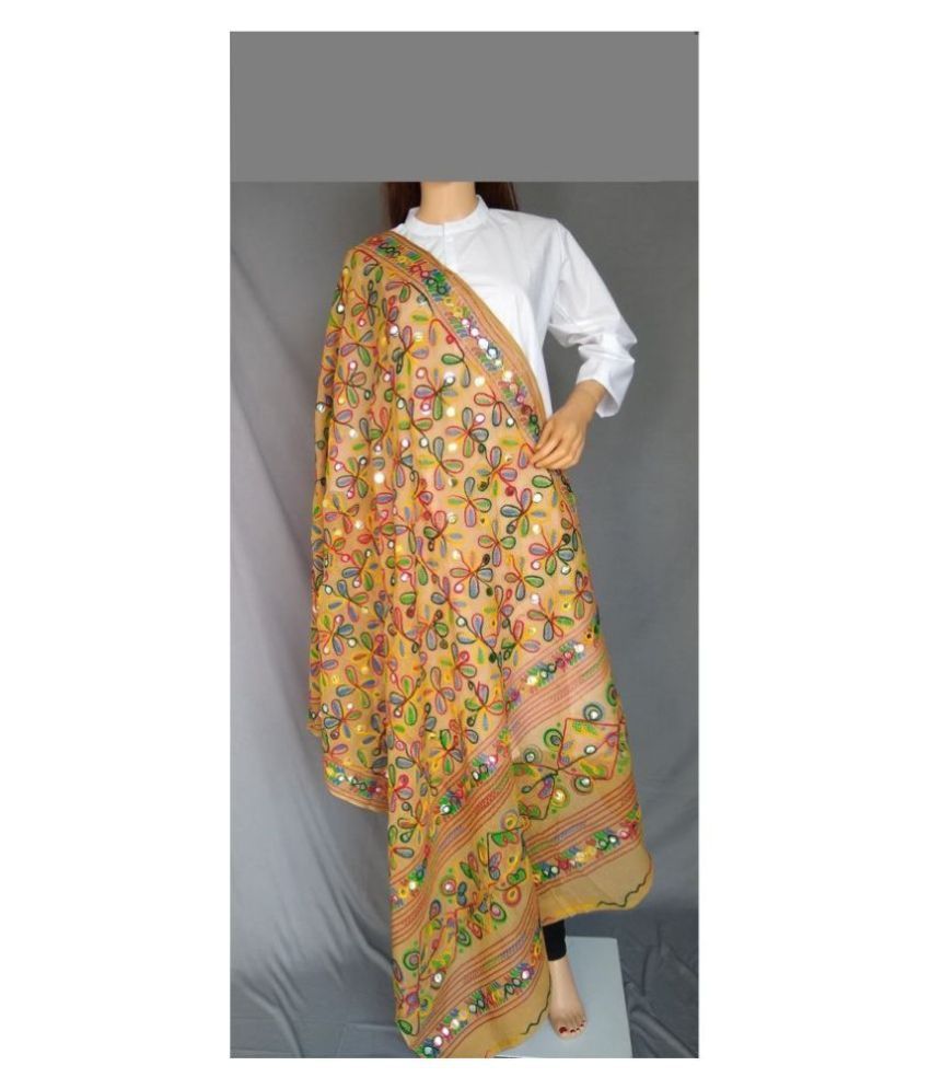     			Raj Beige Cotton Kutch Embroidered Dupatta