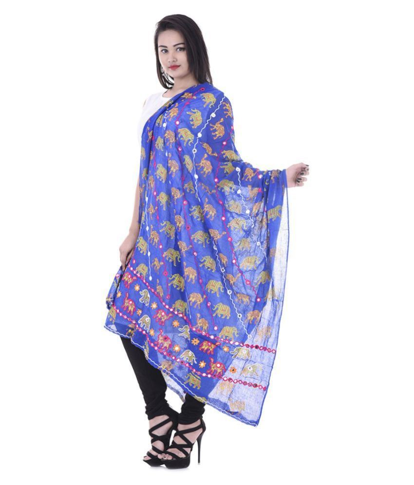     			Raj Blue Cotton Aari Embroidered Dupatta