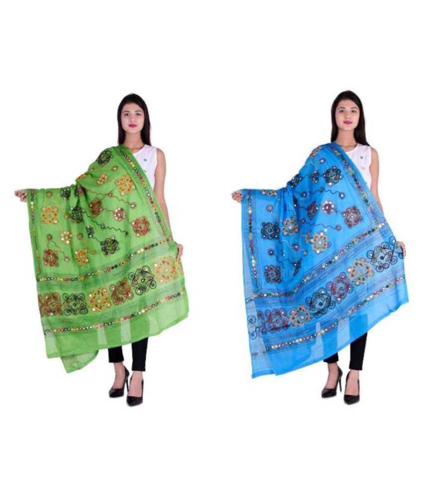     			Raj Multicoloured Cotton Kutch Embroidered Dupatta