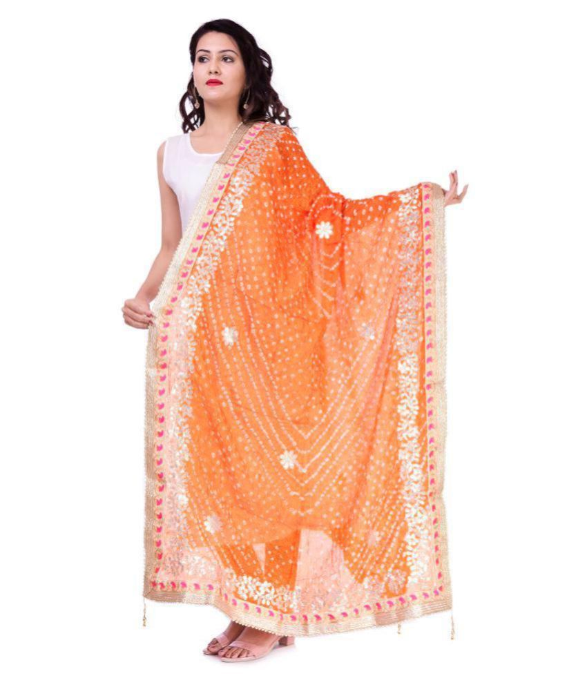     			Raj Orange Art Silk Tie & Dye Dupatta