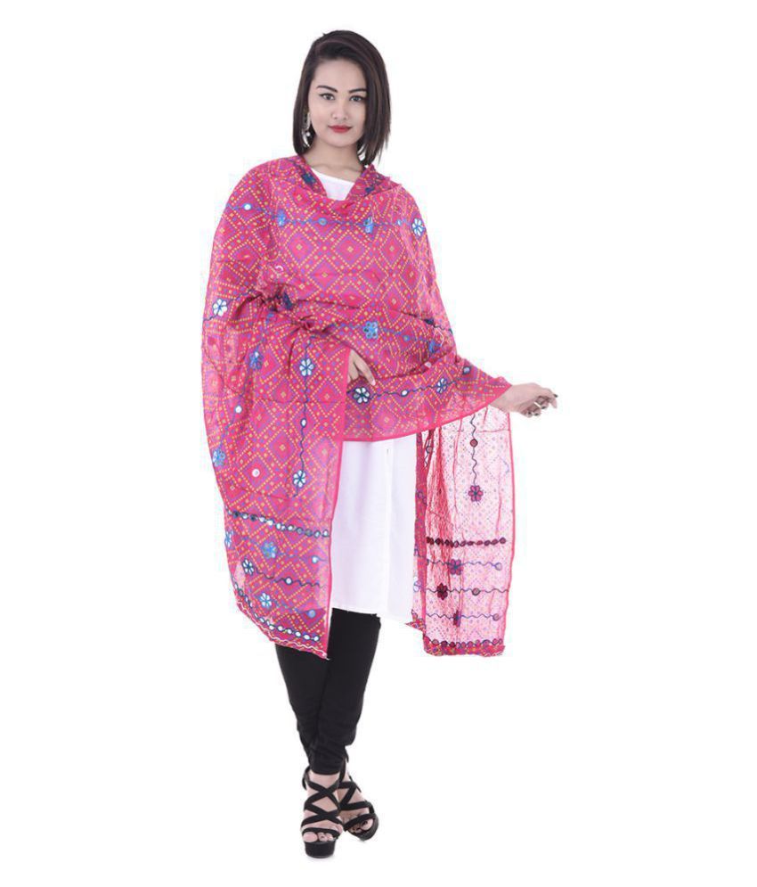     			Raj Pink Cotton Aari Embroidered Dupatta