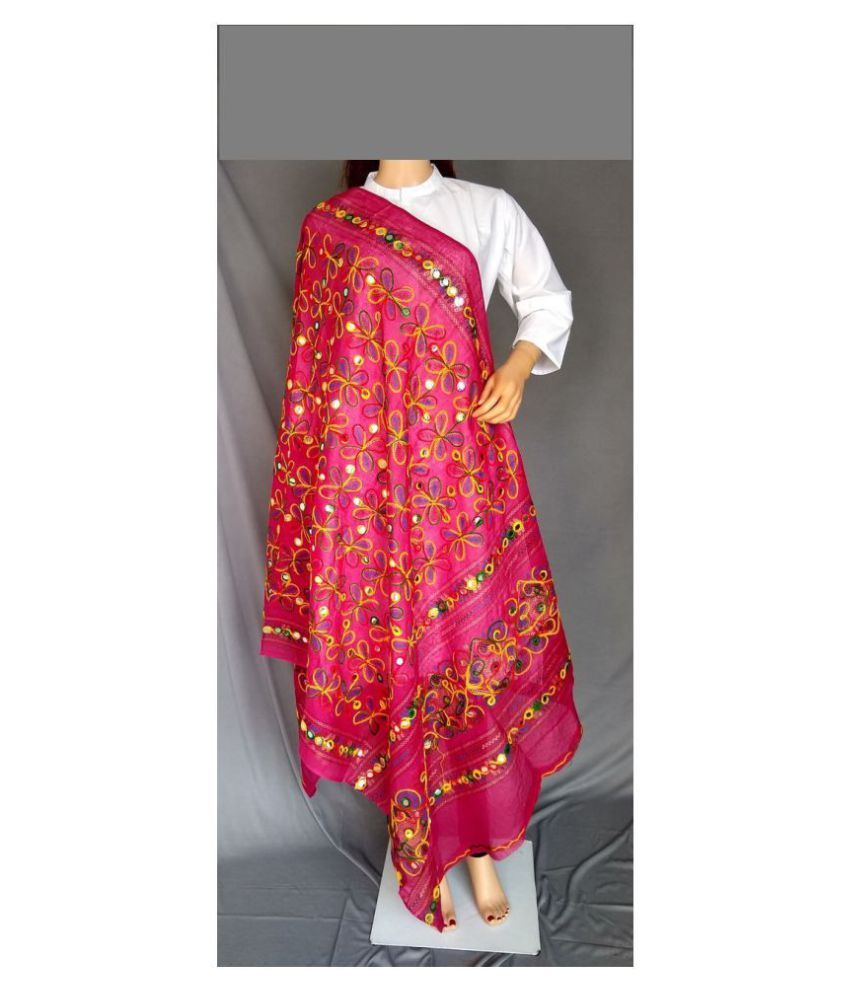     			Raj Pink Cotton Kutch Embroidered Dupatta