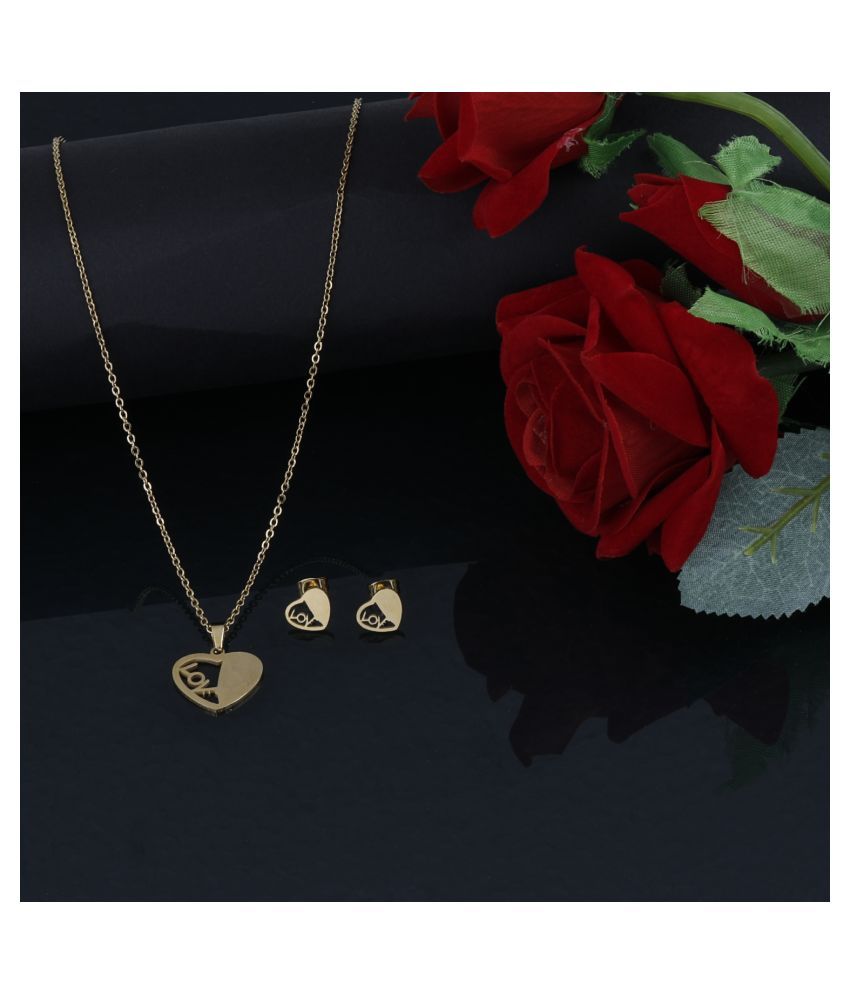     			Silver Shine Gold Plated Delicate Pandent Set Heart Shape Designer For Women Girls