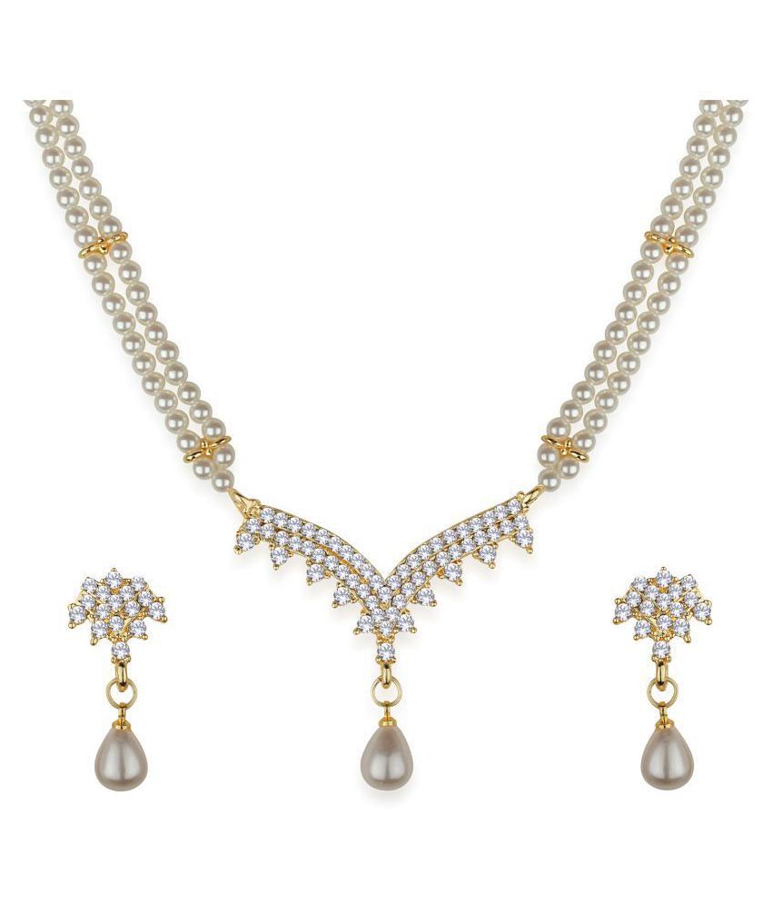 Spargz Alloy White Princess Designer Gold Plated Necklaces Set