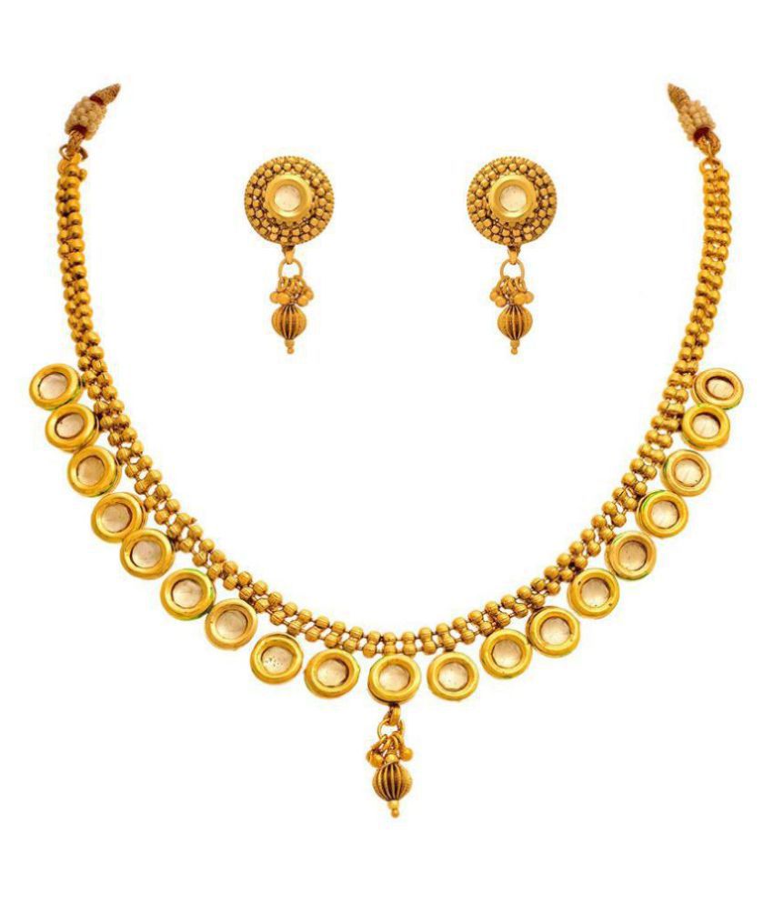     			JFL - Jewellery For Less Copper Golden Matinee Traditional 22kt Gold Plated Necklaces Set