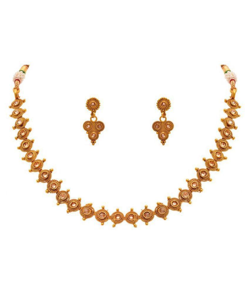     			JFL - Jewellery For Less Copper Golden Other Traditional 22kt Gold Plated Necklace set Combo