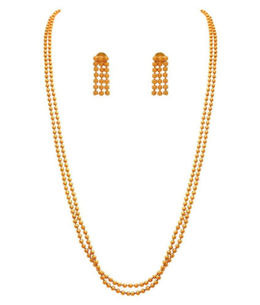     			JFL - Jewellery For Less Copper Golden Long Haram Traditional 22kt Gold Plated Necklaces Set