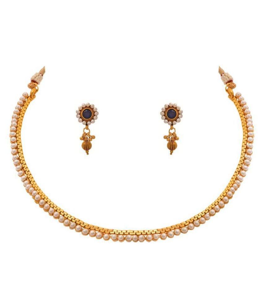     			JFL - Jewellery For Less Copper Blue Princess Traditional 22kt Gold Plated Necklaces Set