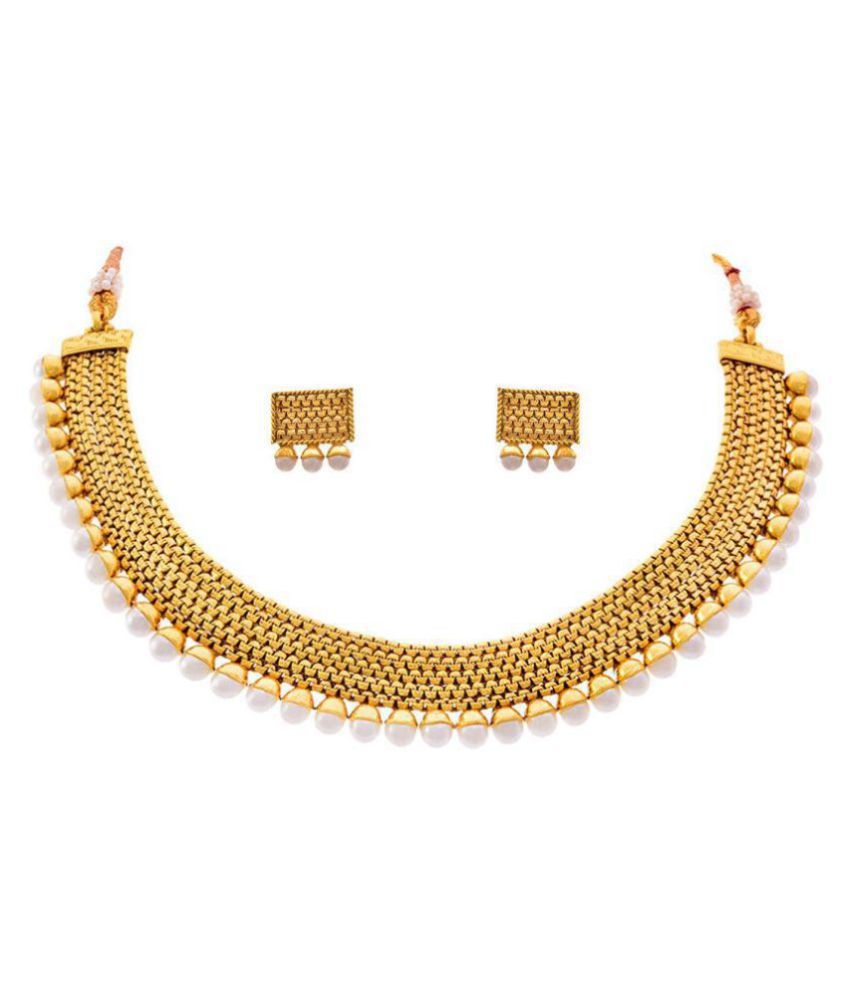     			JFL - Jewellery For Less Copper Golden Choker Traditional 22kt Gold Plated Necklace set Combo