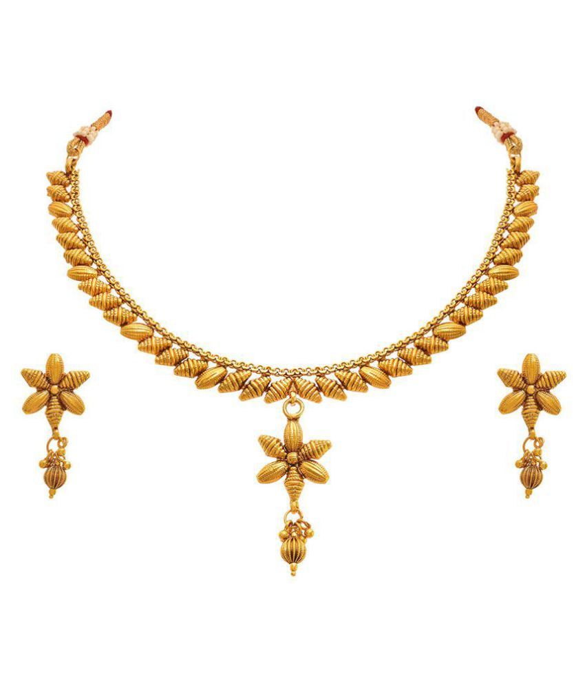     			JFL - Jewellery For Less Copper Golden Choker Traditional 22kt Gold Plated Necklaces Set