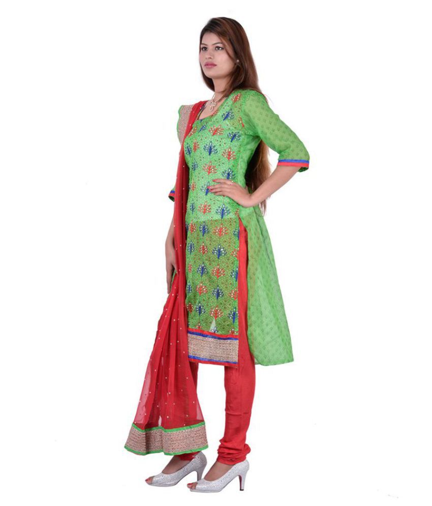Rajasthani Sarees Green Chanderi Dress Material Buy Rajasthani Sarees