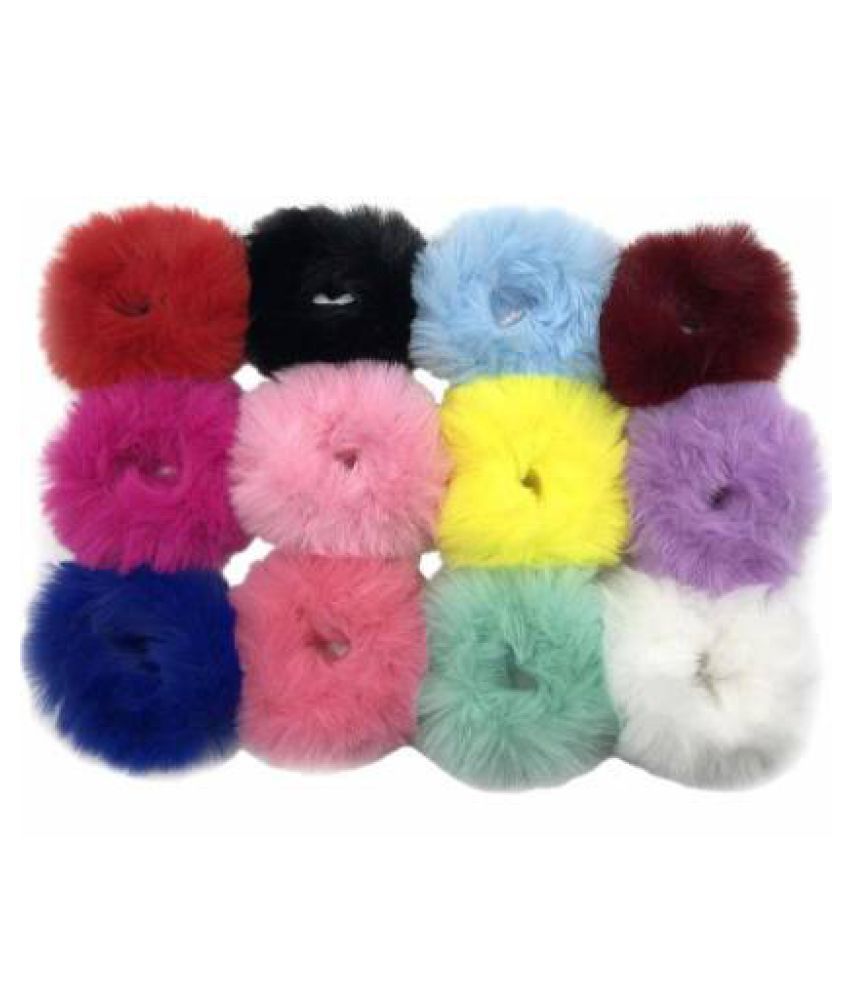 Style on Soft Fluffy Fur Elastic Multicolour Hair Rubber Bands For Kids Girls Women Hair Band  (Multicolor) Rubber Band  (Multicolor)