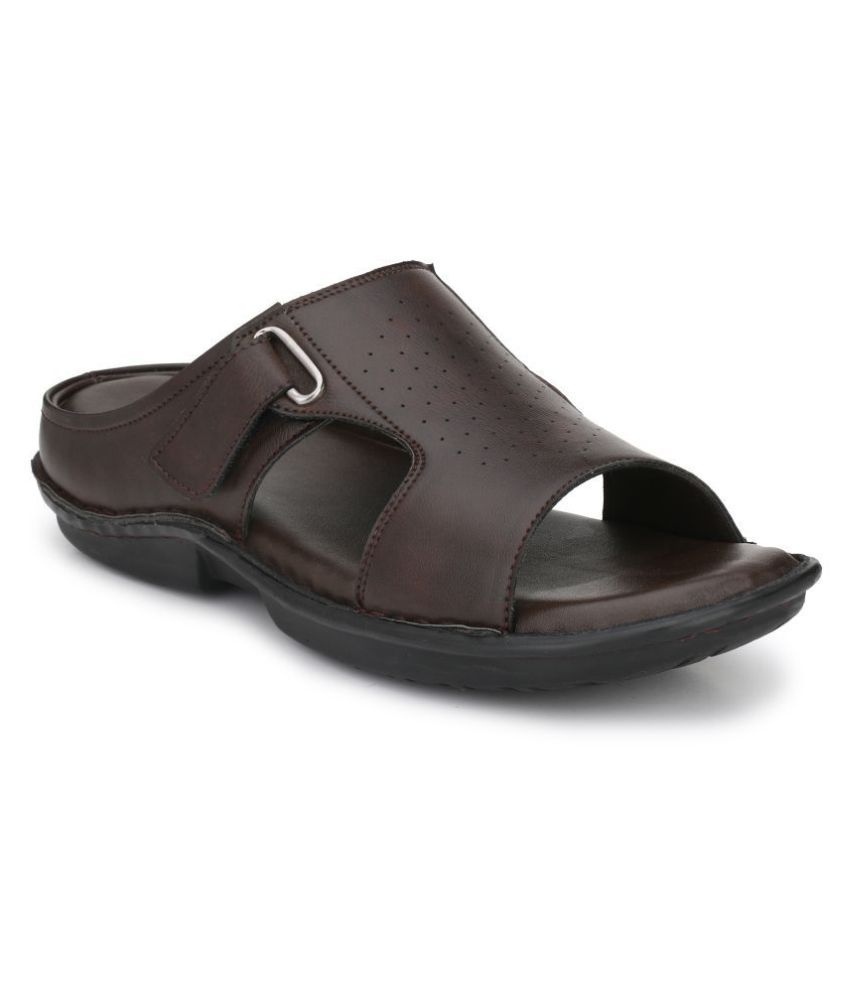     			SHENCES Brown Leather Slippers