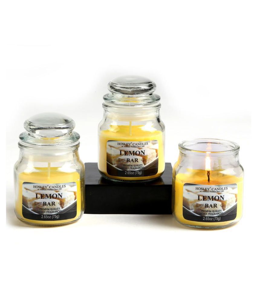     			Hosley Yellow Jar Candle - Pack of 3