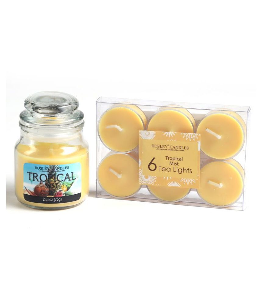     			Hosley Yellow Jar Candle - Pack of 7