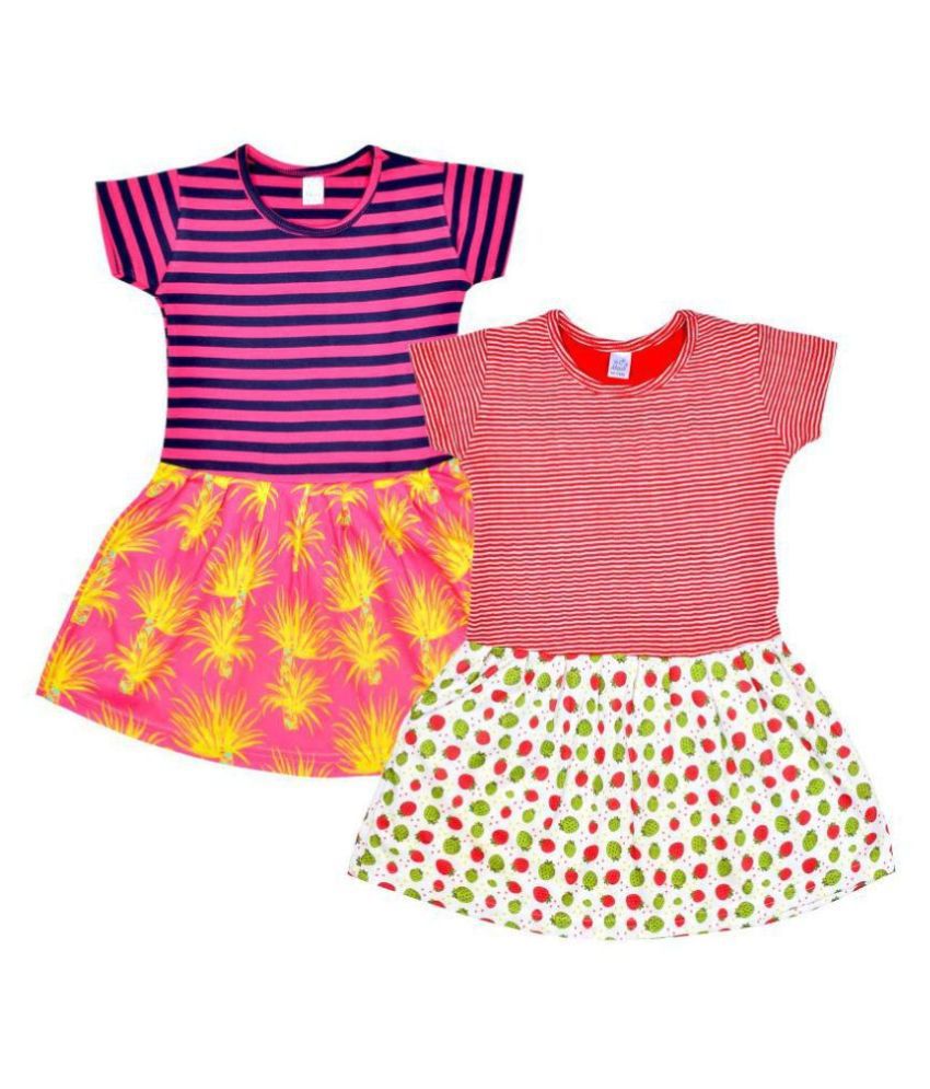     			Sathiyas Girls 100% Cotton Gathered Dresses (Pack of 2)