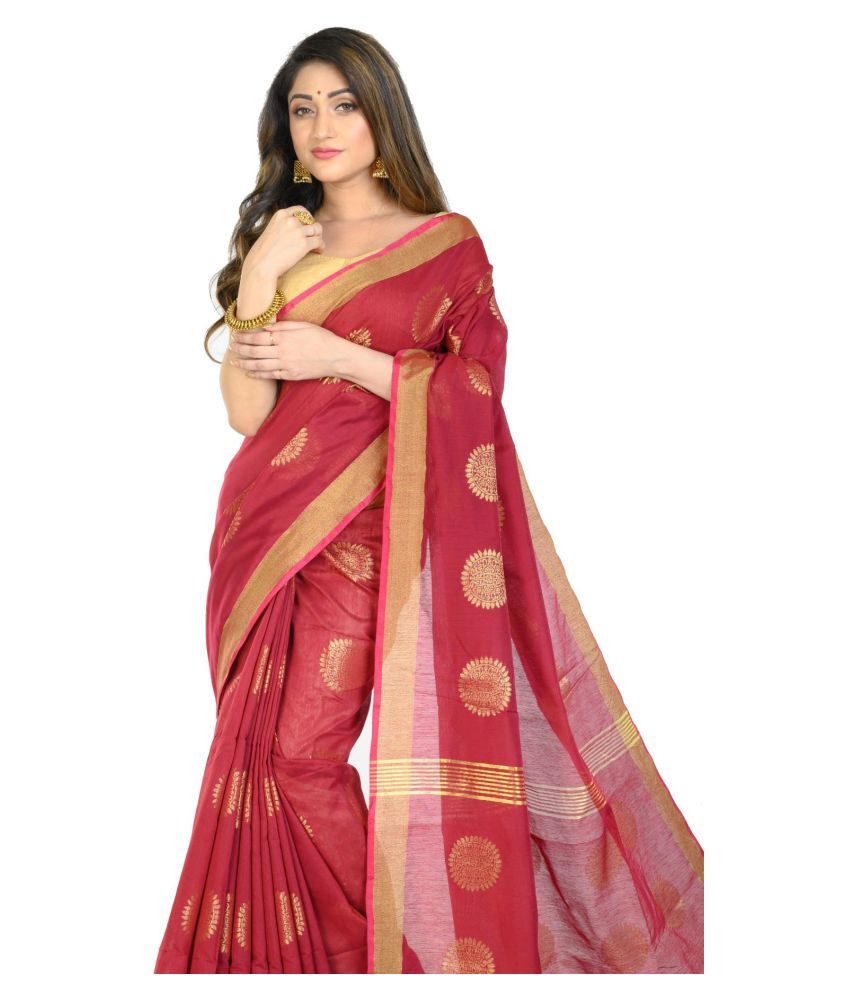 maroon cotton silk saree