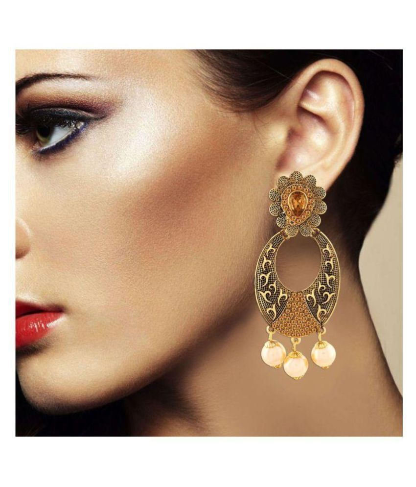     			Asmitta Glamorous Dangle Gold Plated LCT Stone Earring For Women