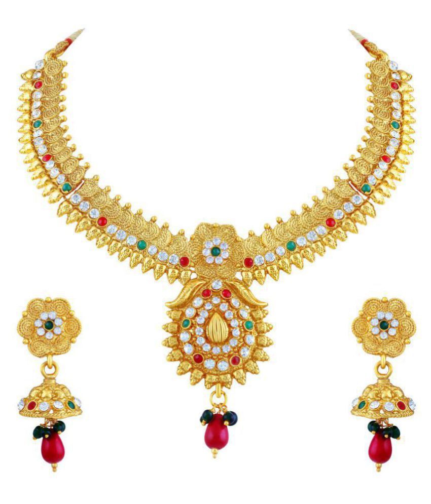     			Asmitta Jewellery Alloy Golden Choker Traditional Gold Plated Necklaces Set