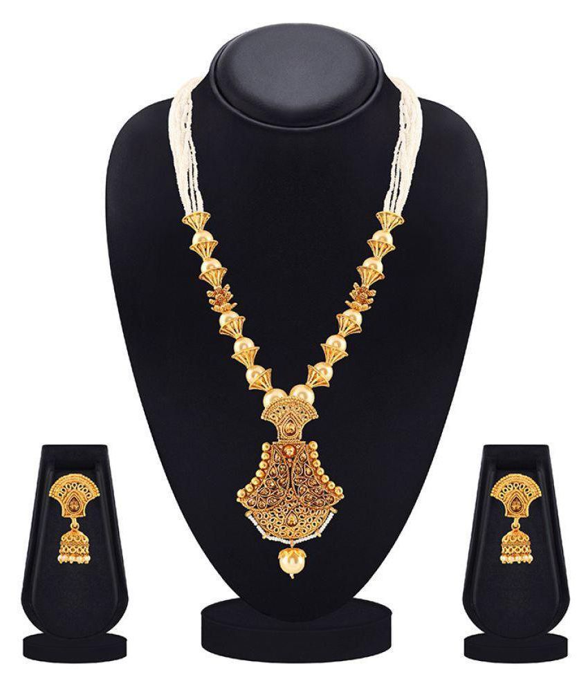     			Asmitta Jewellery Zinc Golden Matinee Traditional Gold Plated Necklaces Set