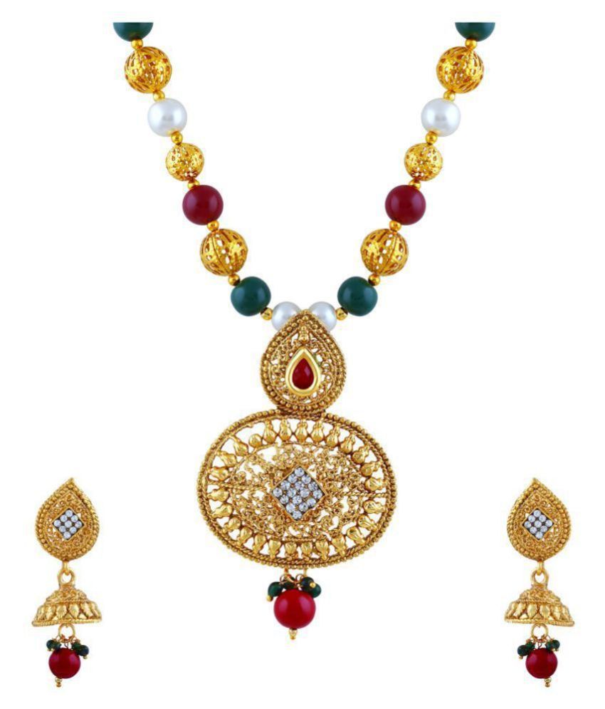     			Asmitta Jewellery Zinc Golden Matinee Traditional Gold Plated Necklaces Set