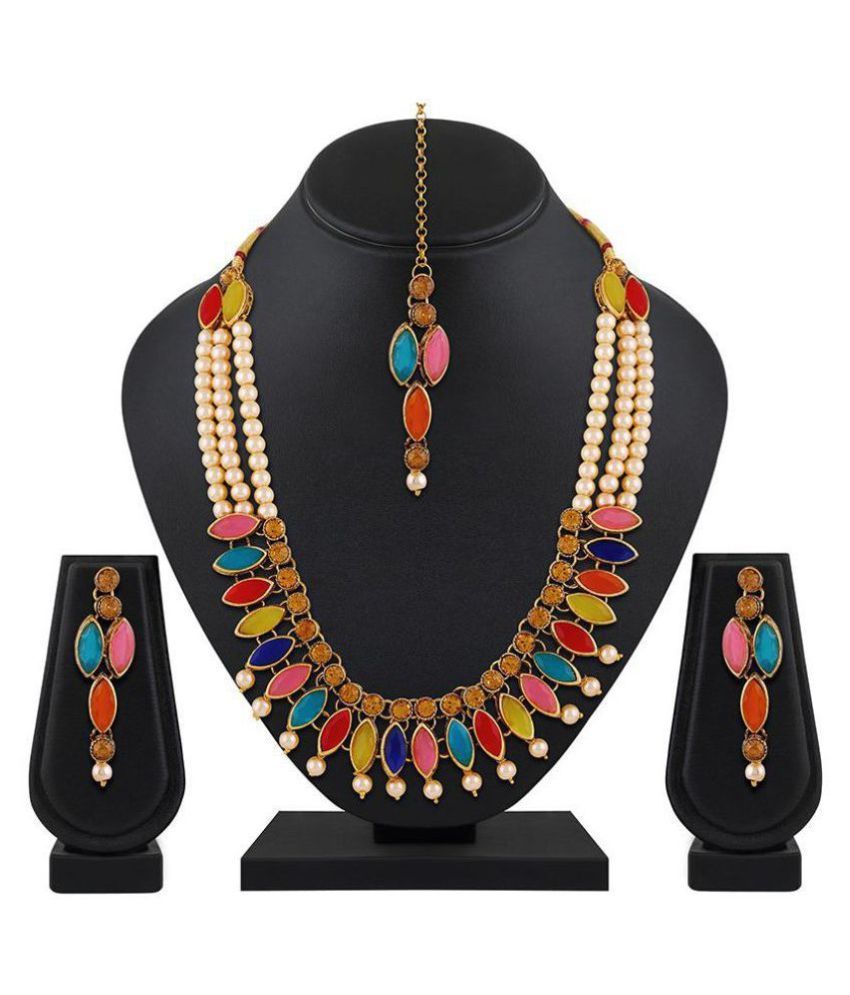     			Asmitta Jewellery Zinc Golden Matinee Traditional Gold Plated Necklaces Set