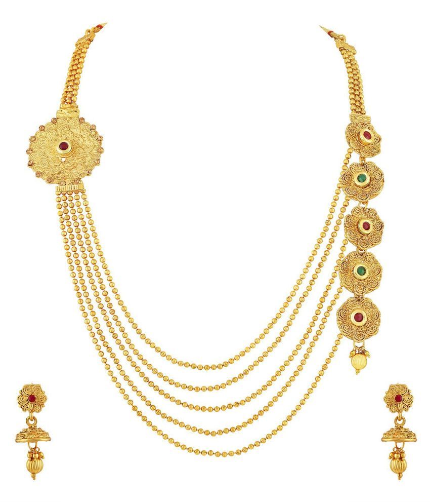     			Asmitta Jewellery Zinc Golden Matinee Traditional Gold Plated Necklaces Set