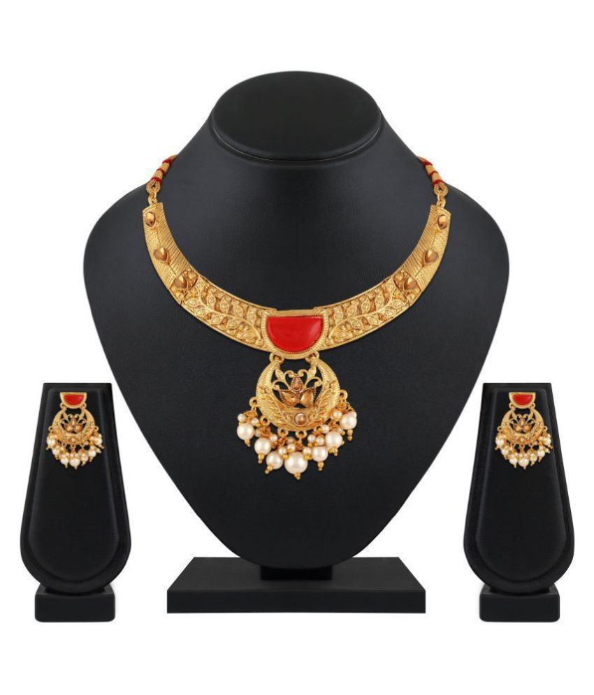     			Asmitta Jewellery Zinc Multi Color Choker Traditional Gold Plated Necklaces Set