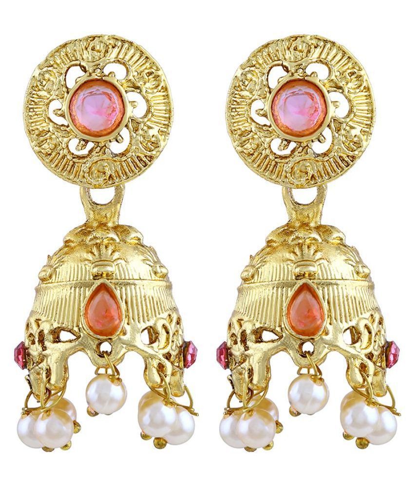     			Asmitta Modish Round Shape Pink Kundan Gold Plated Jhumki Earring For Women