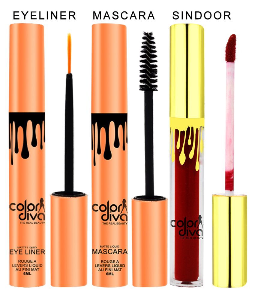     			COLOR DIVA Waterproof & Long Lasting Eyeliner, Mascara & Sindoor, 6ml, (EM102-S101) Pack of 3