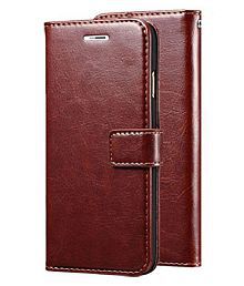 Samsung Galaxy A6 Plus Flip Cover by Kosher Traders - Brown Vinatge Leather Case Cover