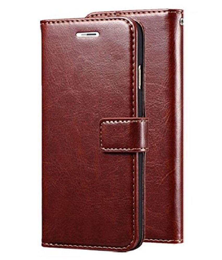     			Oppo A7 Flip Cover by Kosher Traders - Brown Original Vintage Look Leather Wallet Case