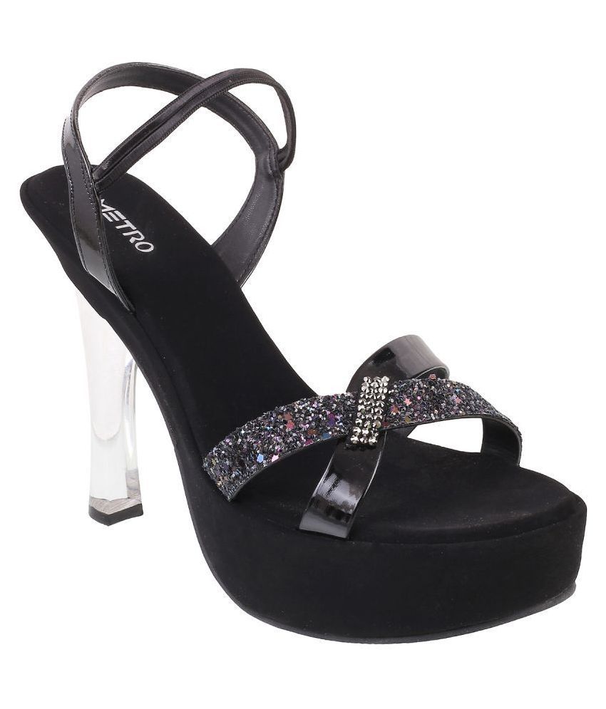 black embellished block heels