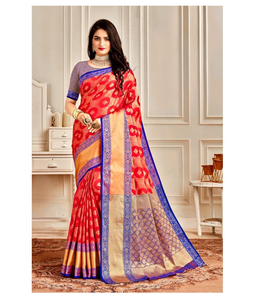     			Darshita International Blue,Red Banarasi Silk Saree