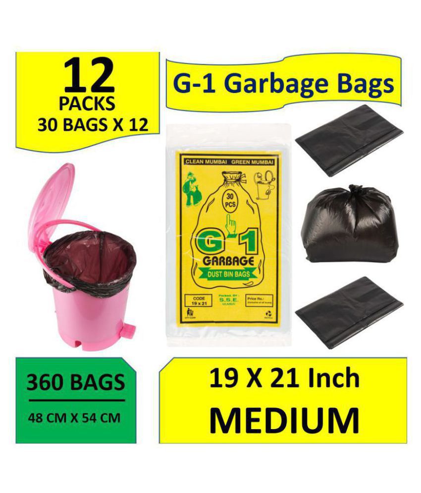     			G-1 360 pcs - 19X21 Medium Disposable Garbage Trash Waste Dustbin Bags of 54cm x 48cm