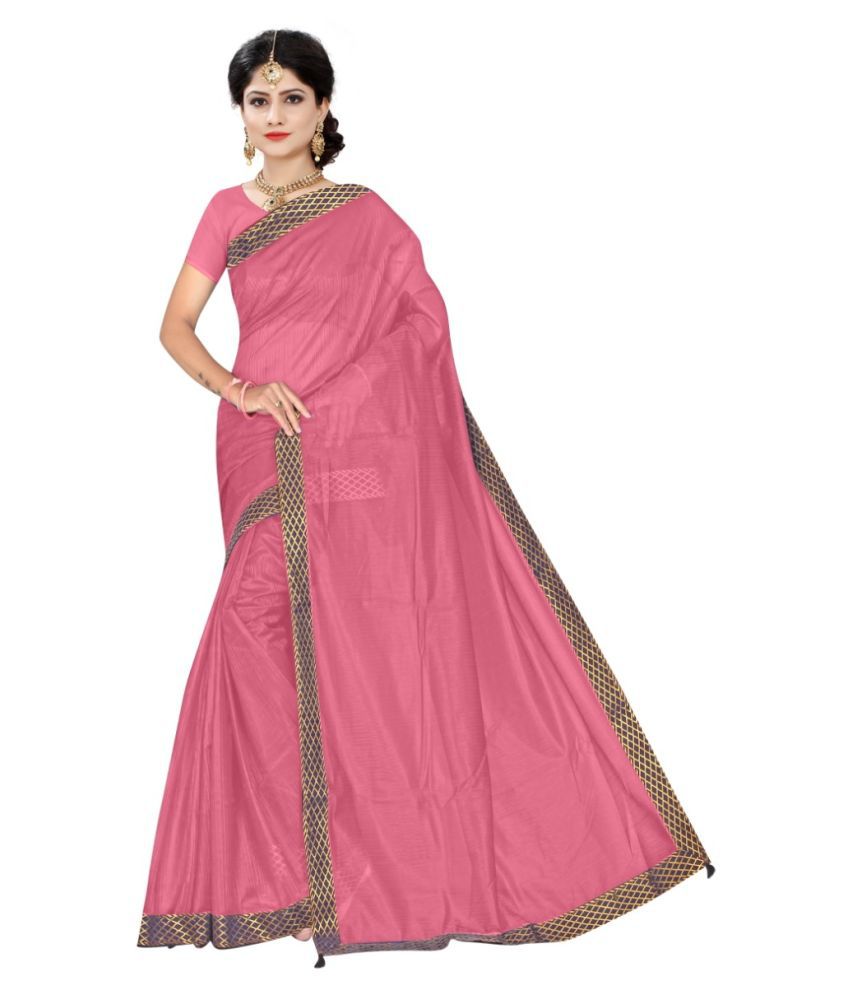 FABTHREADS Pink Bangalore Silk Saree - Buy FABTHREADS Pink Bangalore ...