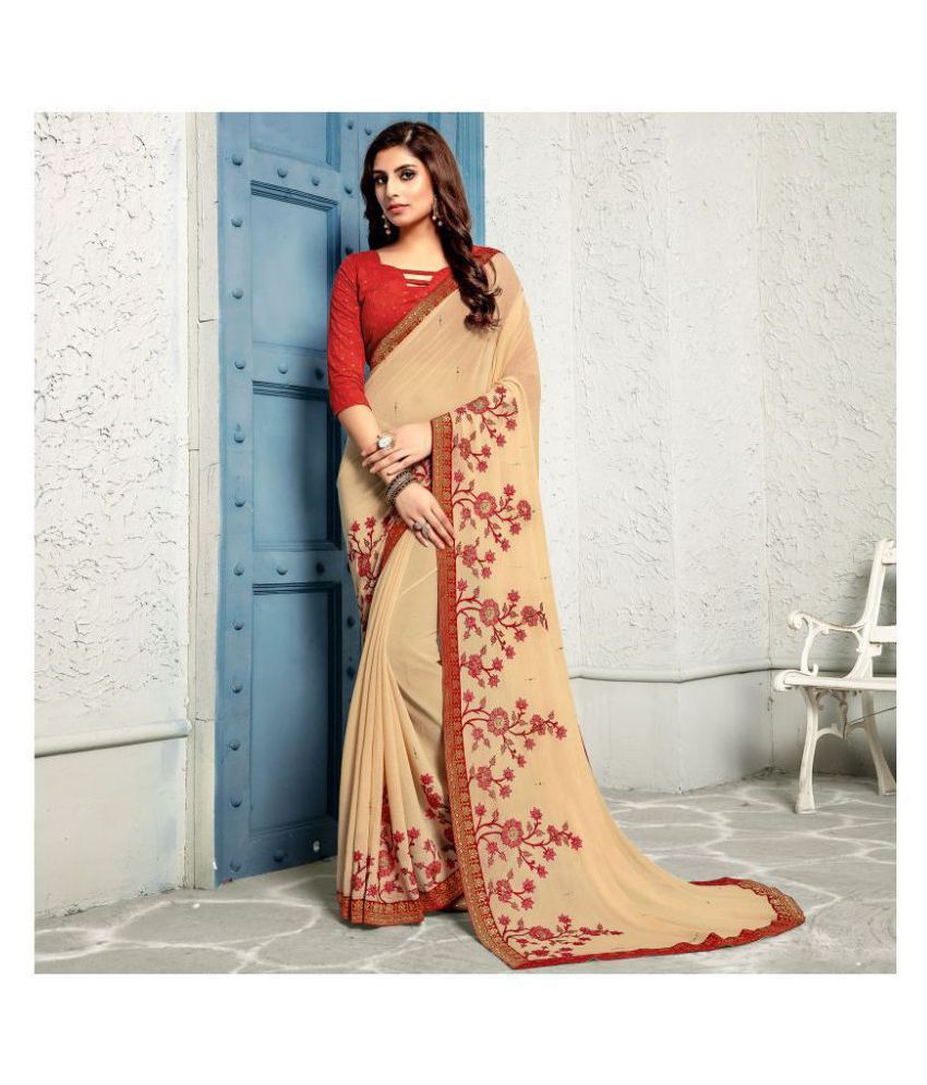     			Shaily Retails Beige Chiffon Saree